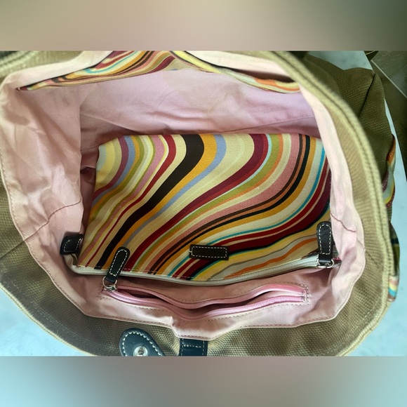 Paul Smith canvas tote, multicolor fabric interior, ext pocket, snap close, GUC - Picture 10 of 16